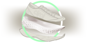 The Ciql Zero midsole shown graphically as distinct from the upper shoe and lower sole elements.